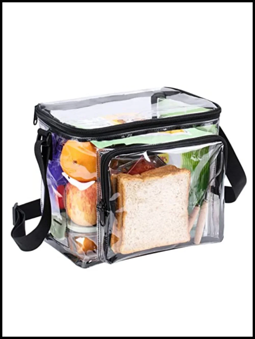 Clear PVC Lunch Bag Tote Stadium Approved Adjustable Strap Work School